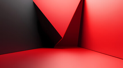 Obraz premium Abstract Minimalist Room with Red and Black Angular Walls, Modern 