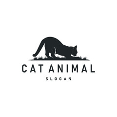 simple black silhouette design pet cat logo animal care template illustration