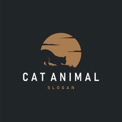 simple black silhouette design pet cat logo animal care template illustration