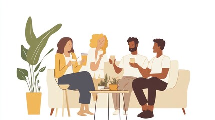 Friends Chatting and Drinking Coffee