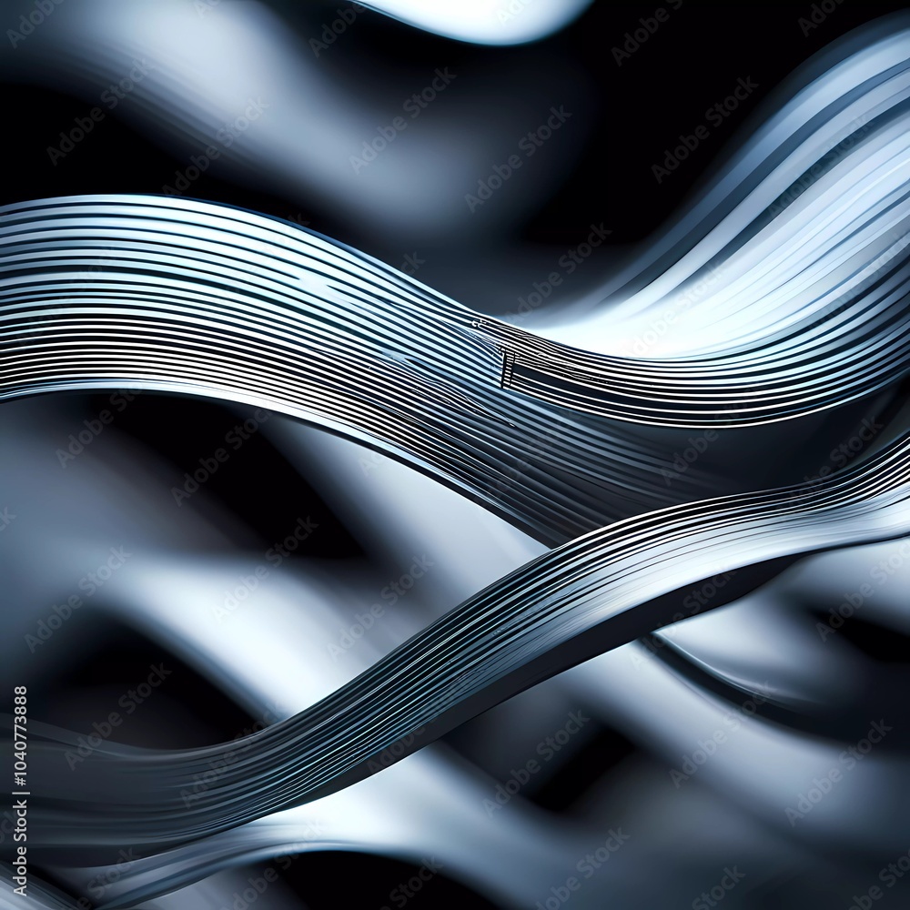 Poster arrangement of smooth gray lines gracefully intertwines against a soft abstract bokeh background, ad