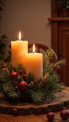 Christmas still life with candle and Christmas tree