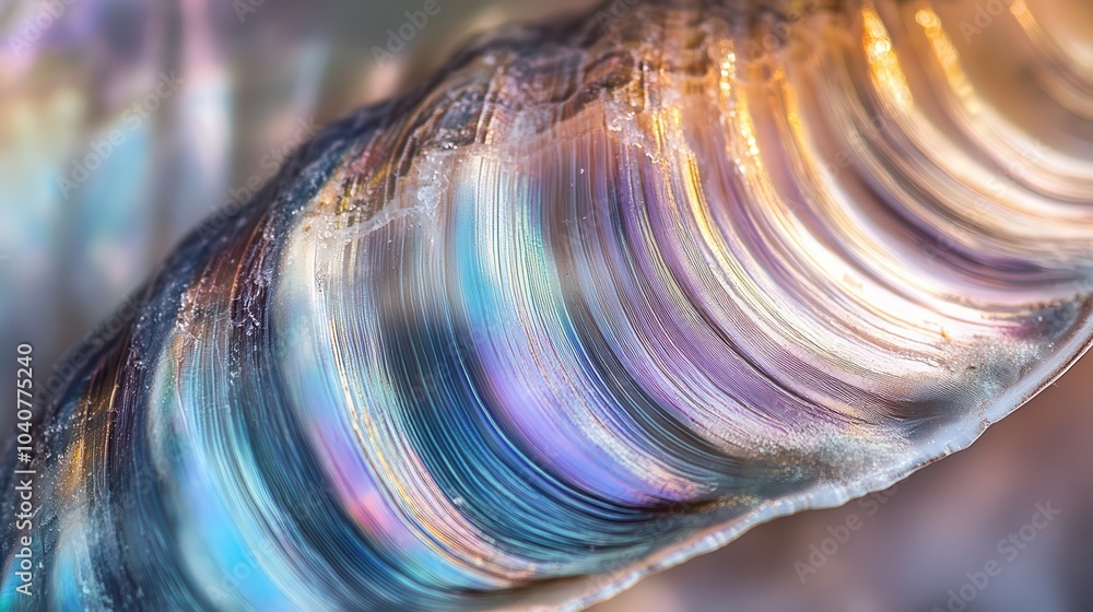 Poster close-up view of iridescent seashell surface