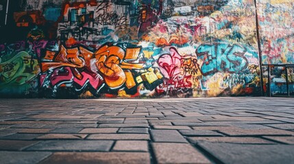 Fototapeta premium Dynamic Urban Graffiti Mural on Wall