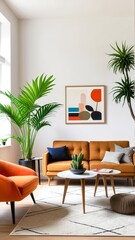 Fototapeta premium Modern Living Room with Designer Furniture and Vibrant Houseplants
