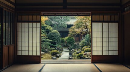 Traditional Japanese House with Sliding Shoji Doors