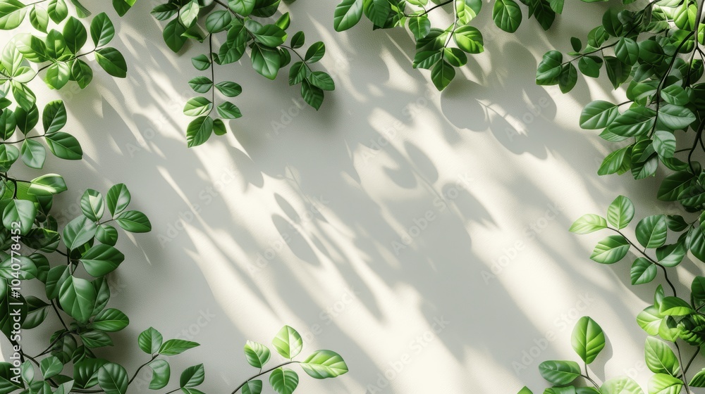 Poster abstract minimal background with leaf shadow on white wall for product presentation