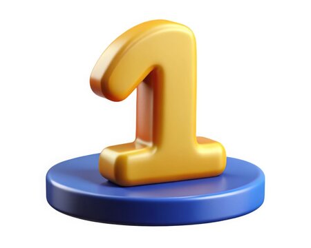 Stylized number one on a blue base, 3D rendering. Ideal for top rankings, leader concepts, and educational materials.