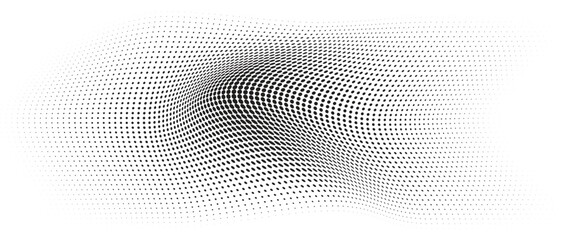 Fototapeta premium Flowing Wave Dot Halftone Pattern: Curve Gradient Shape on Transparent Background. Suitable for AI, Tech, Network, Digital, Science, and Technology Themes.