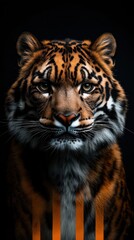 Obraz premium Portrait of a Tiger Staring Intently with Dark Background