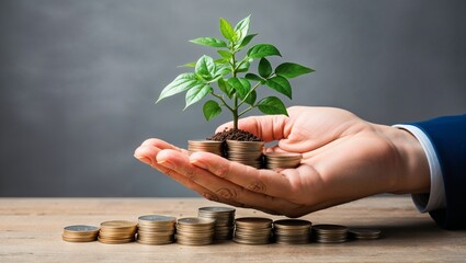 Investing in Growth: A Symbolic Representation of Financial Prosperity with a Plant Growing from Coins