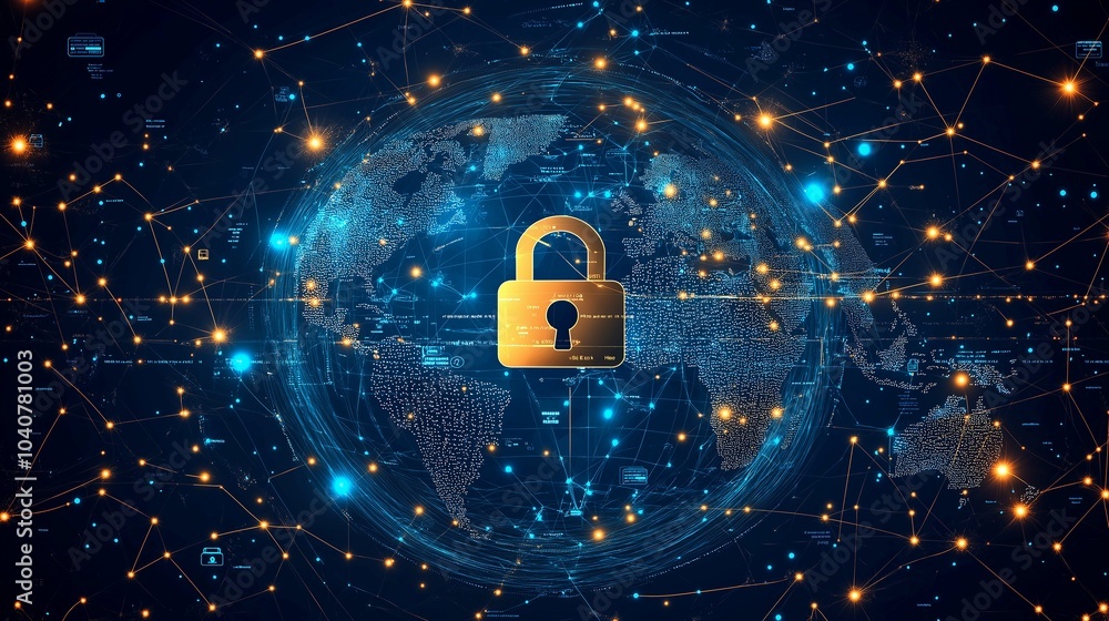 Poster secure global network with padlock icon