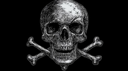illustration of a skull means danger on black background