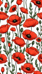 Fototapeta premium Seamless Pattern with Summer Poppy Field Flowers