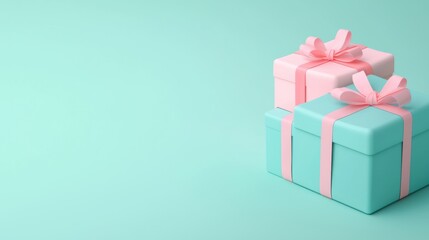 Obraz premium Beautifully Wrapped Gift Boxes in Pastel Colors on Mint Green Background