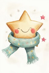 Naklejka premium Happy Star with Scarf and Mittens Illustration