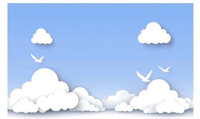 Clouds and birds flying in the sky, paper art style - Arts