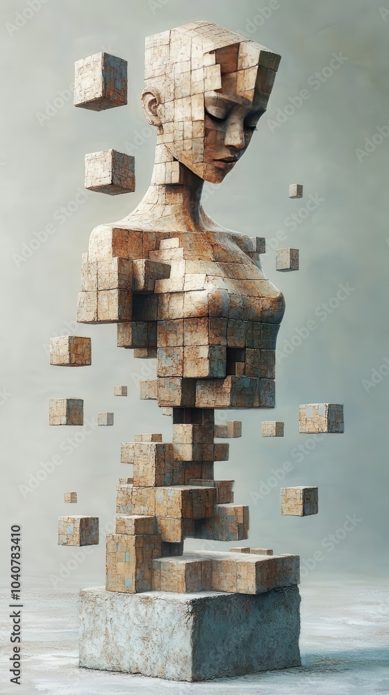Poster abstract figure with fragmented square elements