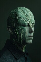 Obraz premium Man with Cabbage-Shaped Head in Surreal Portrait