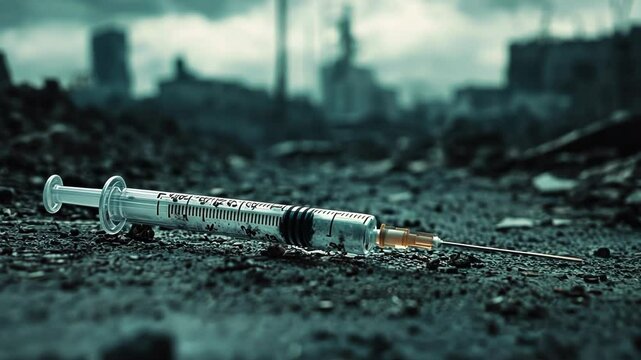 Abandoned Syringe in Urban Ruins