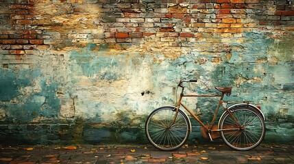 Rusty Bicycle Leaned Against an Old Brick Wall