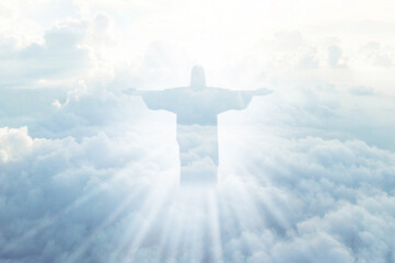 Jesus Christ In The Clouds on sky background,good friday concept