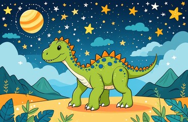Fototapeta premium Hand-Drawn Cute Dinosaur Composition with Stars