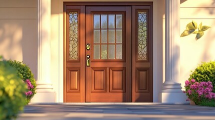 Elegant Brown Doors with Beautiful Surroundings