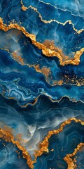 Fototapeta premium Elegant blue and gold abstract design resembling ocean waves and rocks. Generative AI