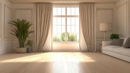 Elegant Living Room with Natural Light and Greenery