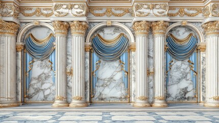 Obraz premium Elegant 3D Interior with Columns and Curtains