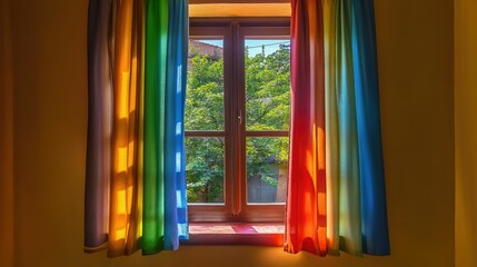 Fototapeta premium Isolated Window with Colorful Curtains and Natural Light