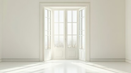 Fototapeta premium Elegant Open French Doors in Bright White Room