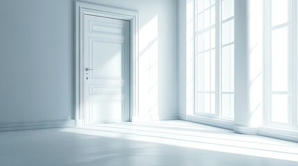 Fototapeta premium Bright White Room with Open Door