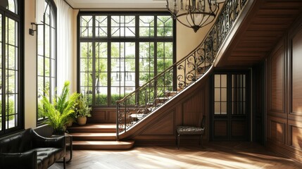 Obraz premium Elegant Wooden Entryway with Cozy Atmosphere