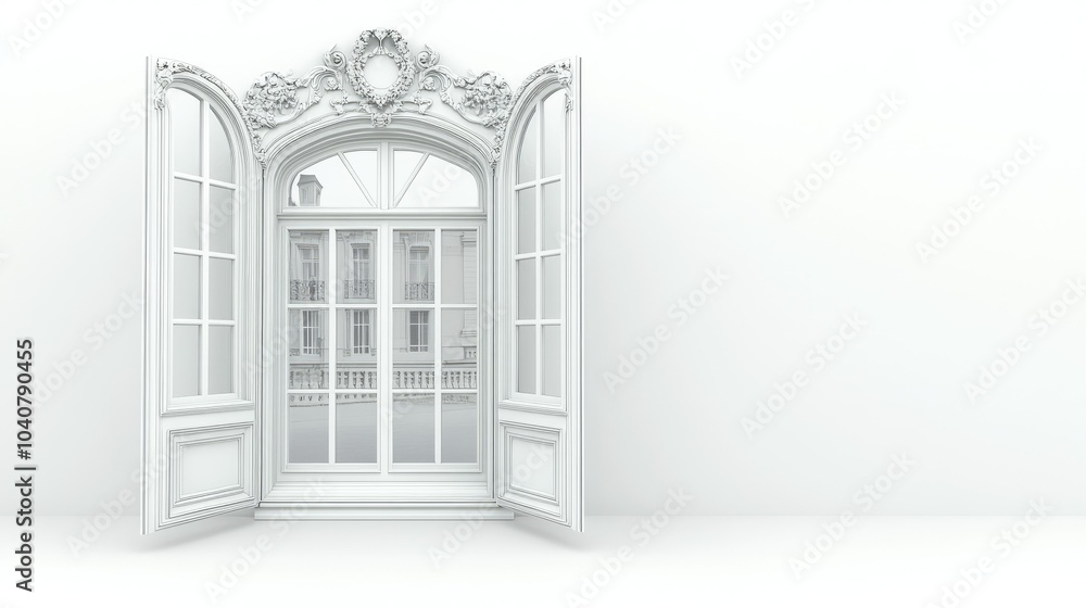 Poster elegant open window 3d rendering in minimalist style