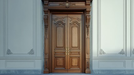 Obraz premium Grand Wooden Door with Elegant Architectural Details