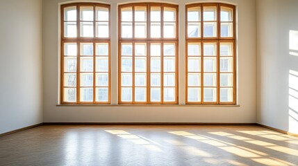 Spacious Room with Wooden Windows and Natural Light
