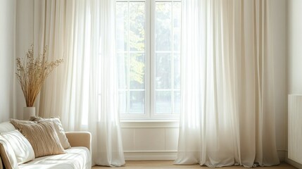 Elegant Minimalist Living Room with Soft Curtains