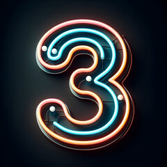 검은 배경, 숫자 "3", 네온사인 (black background, number "3", neon sign)