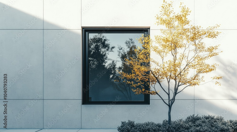 Poster modern minimalist architecture with tree and window