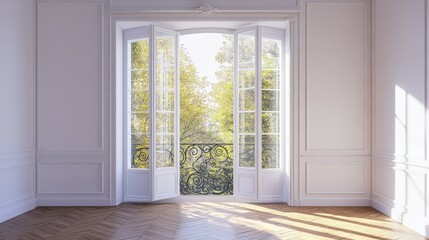 Elegant Open French Doors Revealing Scenic View