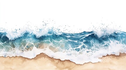 Fototapeta premium Waves crashing gently onto a sandy beach under clear skies during a sunny day