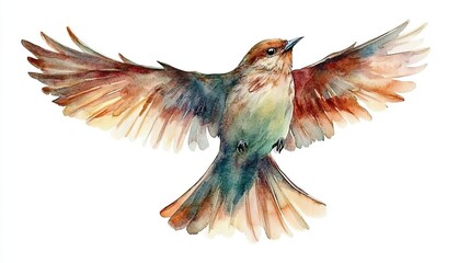 Obraz premium A colorful bird with outstretched wings in a vibrant watercolor illustration, showcasing nature’s beauty and artistry