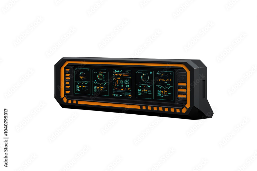 Aufkleber futuristic control panel with digital screens and glowing interface elements, isolated on white back