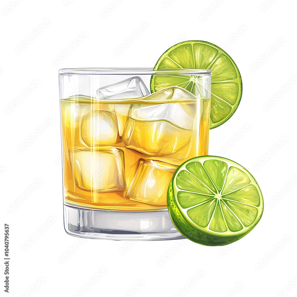 Poster refreshing cocktail with ice and lime on a white isolated background. isolated on transparent backgr