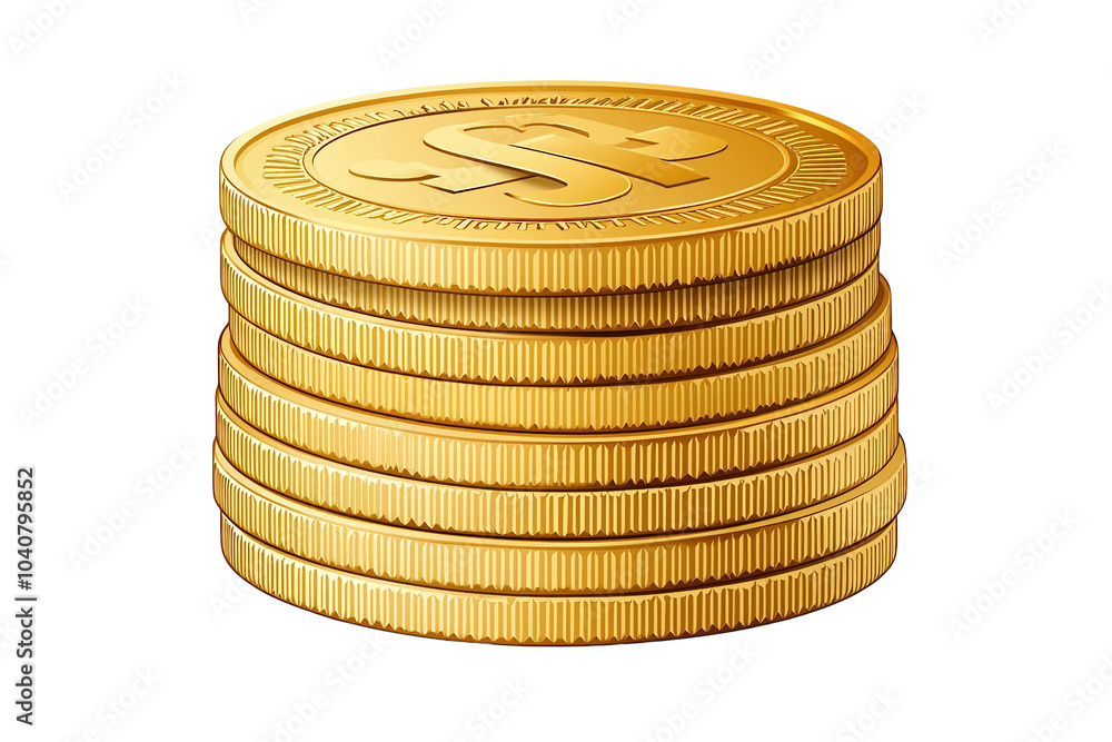 Poster stack of gold coins with a dollar symbol on a white isolated background. isolated on transparent bac