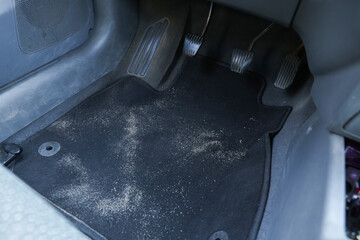 Black soft car floor mat in auto