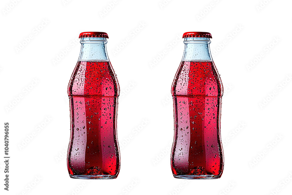 Poster two bottles of fizzy red drink on a white isolated background. isolated on transparent background.