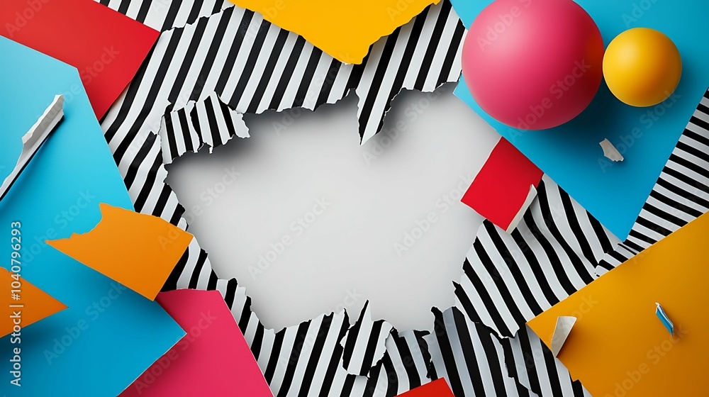 Poster creative abstract composition with torn paper and colorful geometric shapes for artistic inspiration